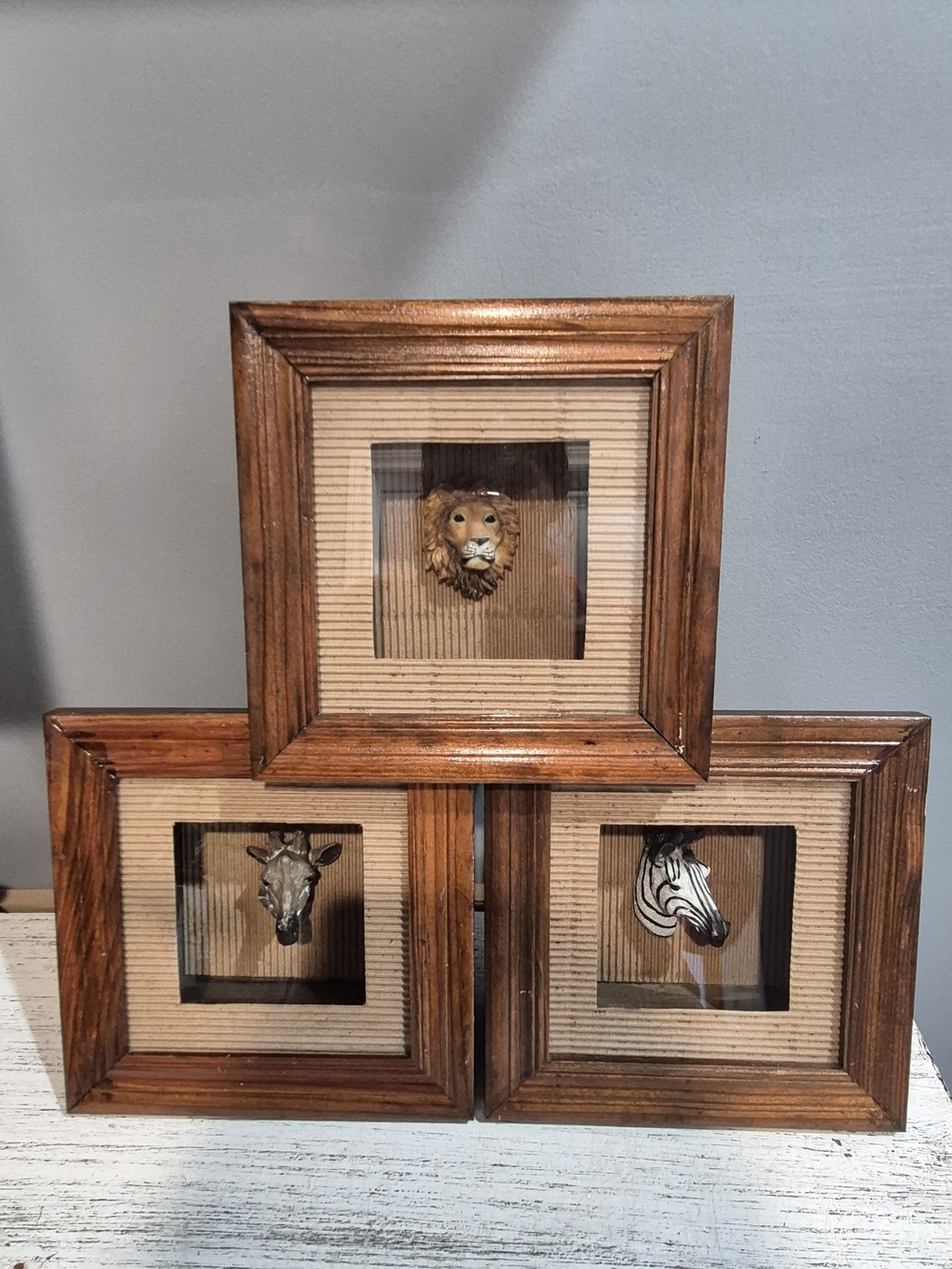 Vintage 3D Safari Animal Shadow Box Wall Art - Set of 3 (Zebra, Lion, Giraffe)